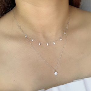 Double Layer Choker Round Zircon Necklace